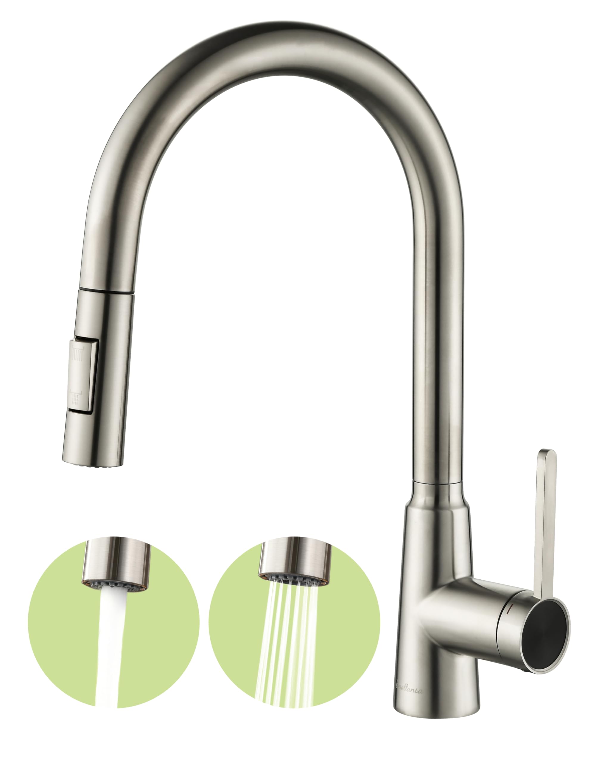 Baollansa Wasserhahn Küche Ausziehbar, Hochdruck Küchenarmatu mit Herausziehbarer Brause Armatur, Mischbatterie Edelstahl Spültischarmatur, 360° Schwenkbar Zwei Sprühfunktionen (Konisch – ausziehbar)