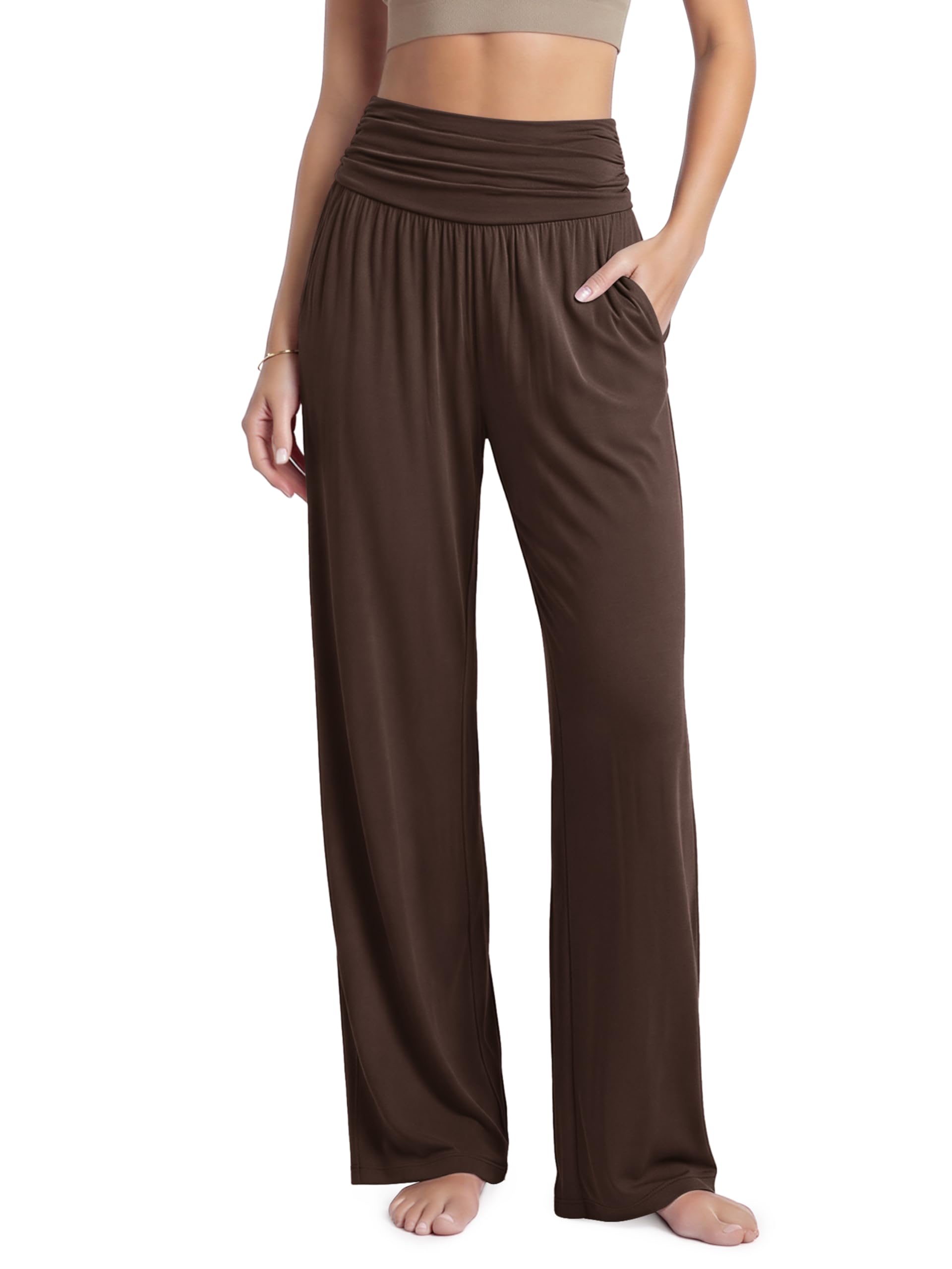 ODODOS Women's Wide Leg Palazzo Lounge Pants with Pockets Light Weight Loose Comfy Casual Pajama Pants-26/28/30"/32" Inseam