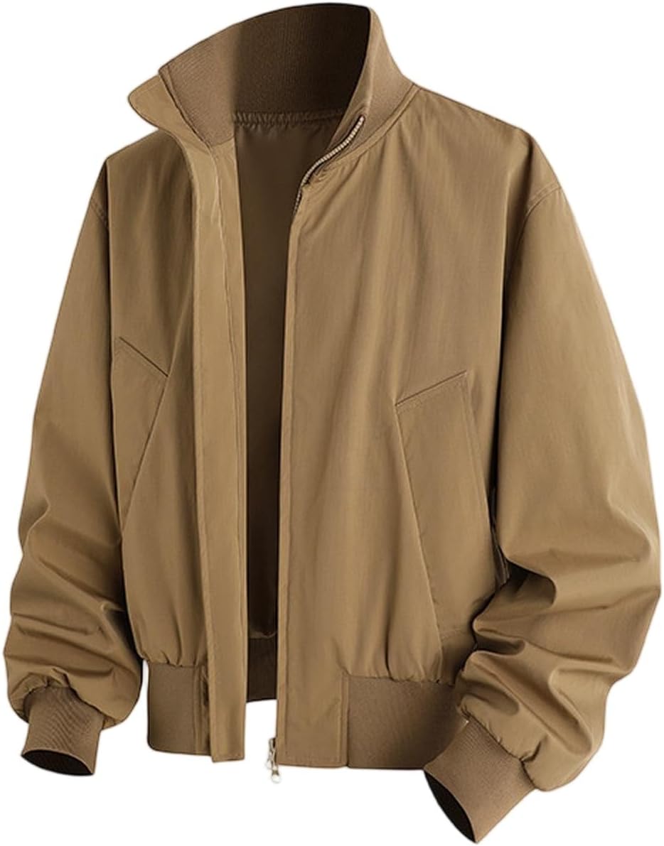 Men's Sports Shell Jacket Casual Stylish Lightweight Windbreaker Stand Collar Outdoor Recreation Coat, M-3XL