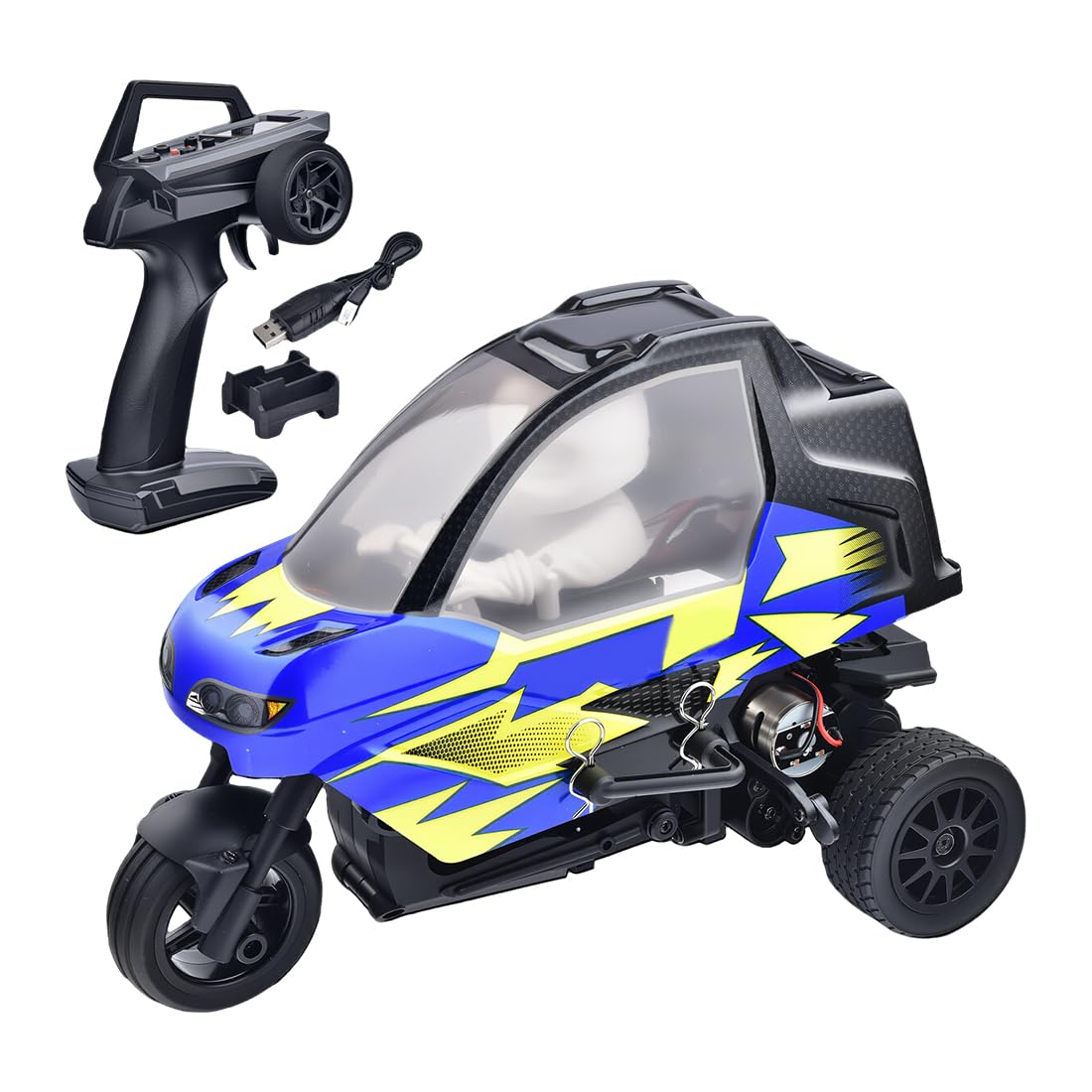 1/8 RC Trike 2.4GHz 3WD Elektro Dreirad High Speed Fahrzeug 370 Motor LED Beleuchtung Wasserdicht Lange Fahrzeit(Blau)