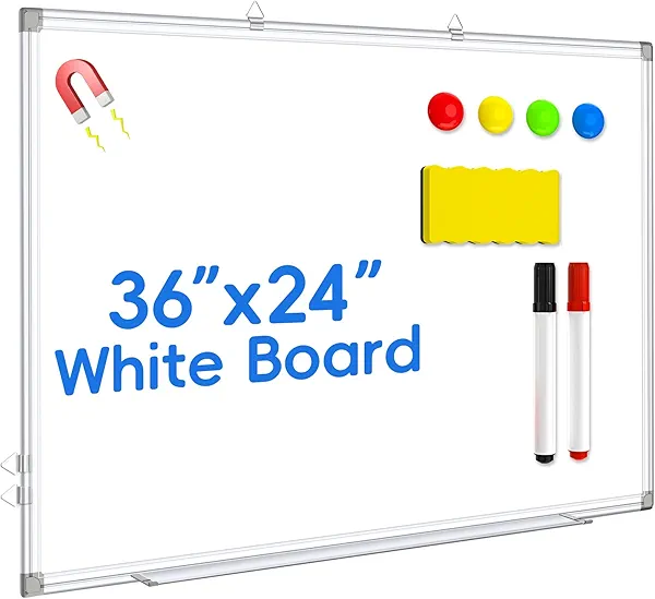 Magnetic Dry Erase Board, 36 x 24 Inch White Board with Marker, Magnet and Eraser, Magnetic Whiteboard for Home, School, Office, Kitchen