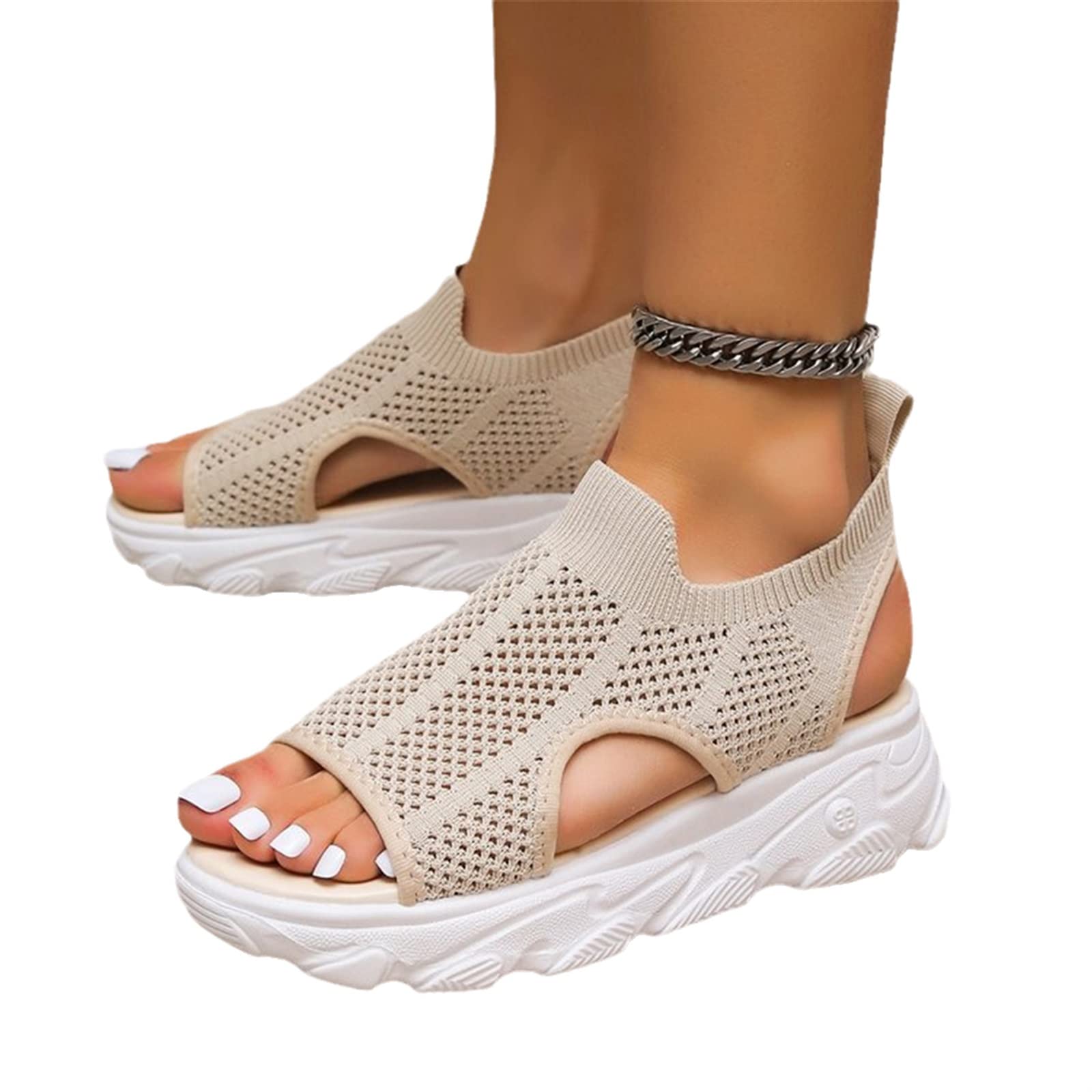 MIYYO Sandalias Deportivas De Malla Tejida For Mujer Sandals Ortopédicas De Verano Sandalias De Playa con Plataforma De Goma Zapatos Planos For Caminar De Ocio For Estudiantes