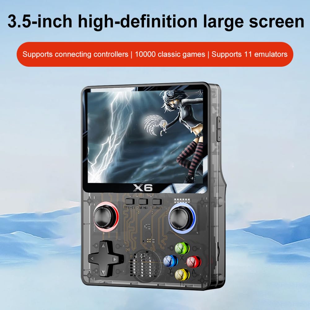 JUCHRZEY X6 Console di gioco portatile retrò 2000mAh Schermo IPS da 3,5 pollici Console for videogiochi portatile 8000 giochi Lettore di giochi portatile Joystick 3D integrato 11 emulatori S