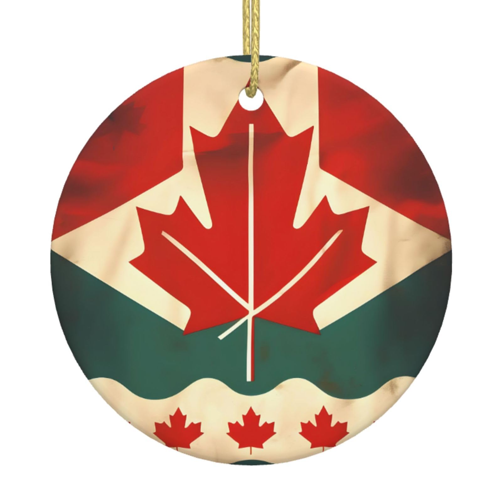 Retro Canada Flag Print Christmas Ornaments, Ceramic Hanging Ornament, Round Shape Decorations