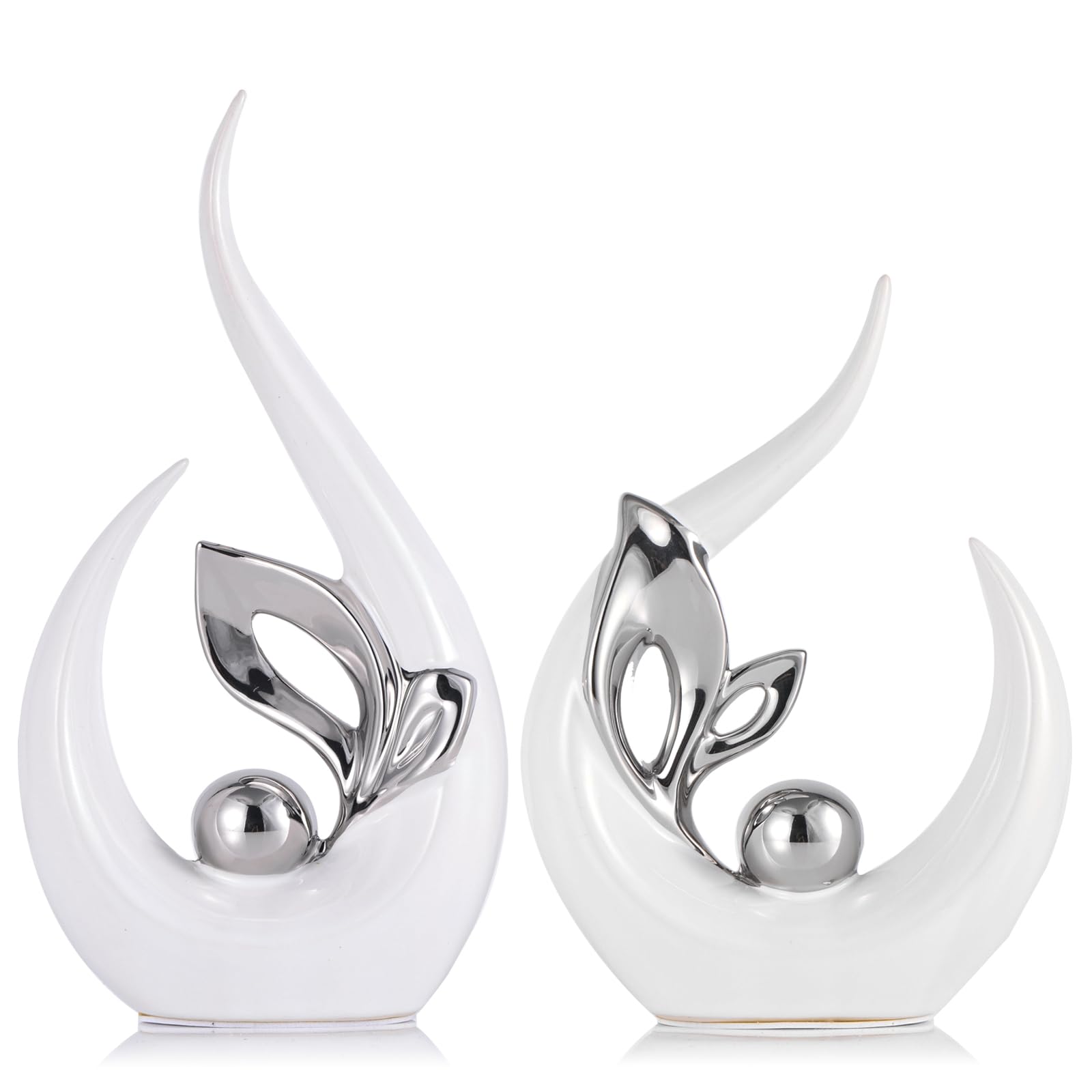 XMGZQ Bianco e Argento Statua in Ceramica Set di 2,Scultura Moderna,Ornamenti Astratta,Oggetto Decorativo,Decorazioni della Tavola per il Soggiorno Sala da Pranzo Bedroon Office Centrotavola