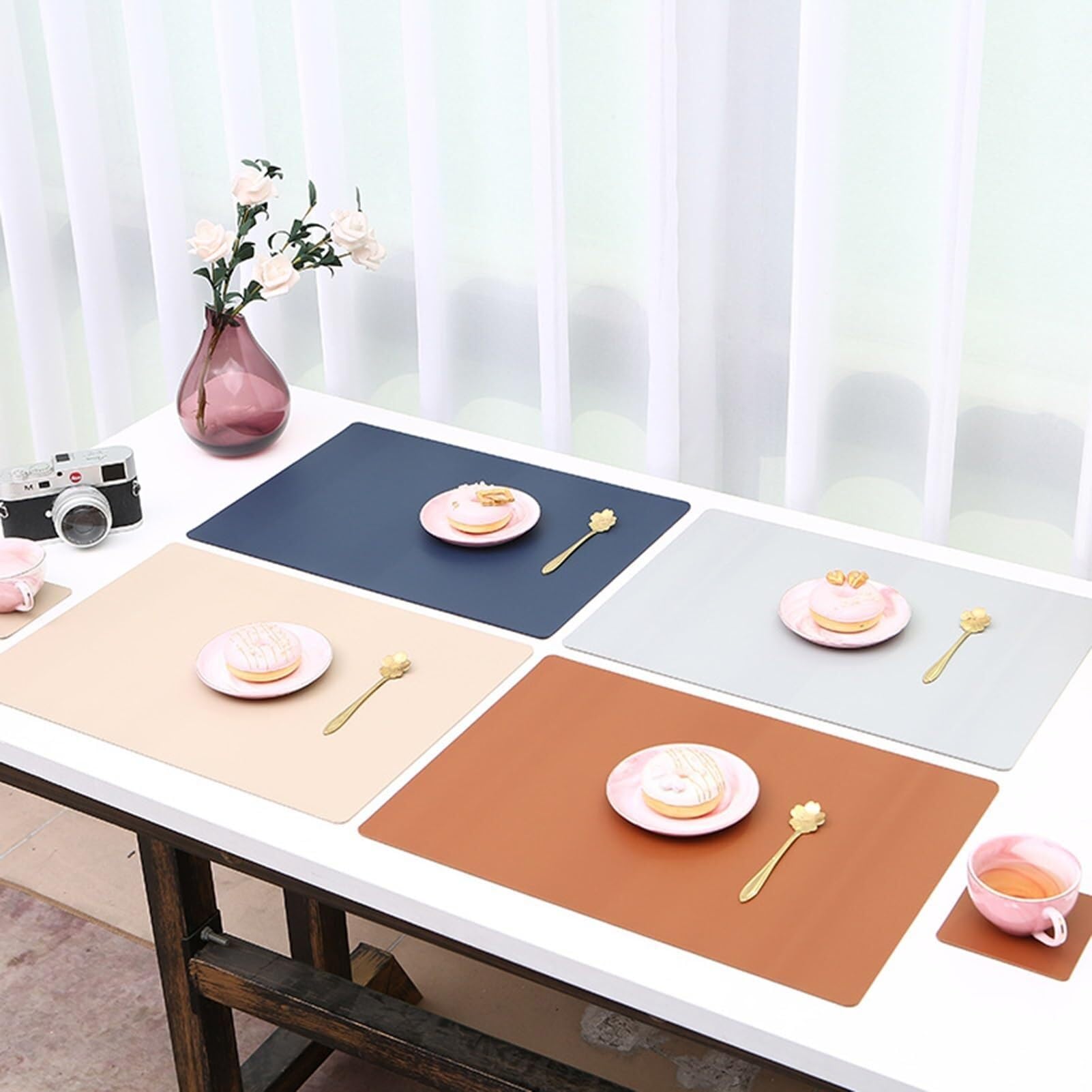 Lot de 6 sets de table de 4/6/8 en cuir synthétique, imperméables, résistants à la chaleur, pour salle à manger, cuisine (gris)