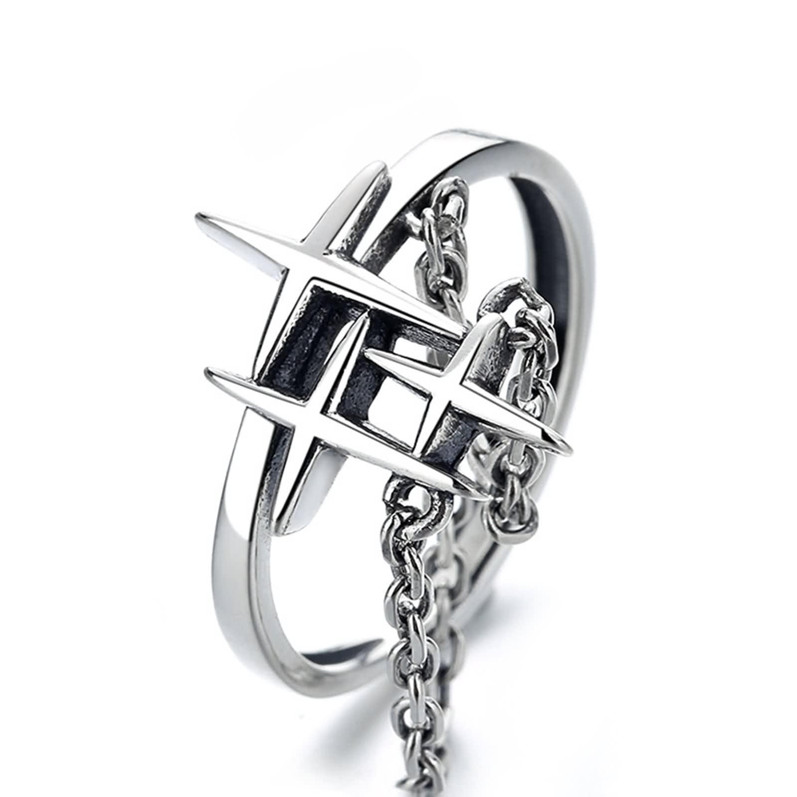 Anello in argento 925 per matrimonio, regolabile, con catena a stella, regolabile, per migliore amica, regalo di compleanno per le donne, Adjustable, Nessuna pietra preziosa