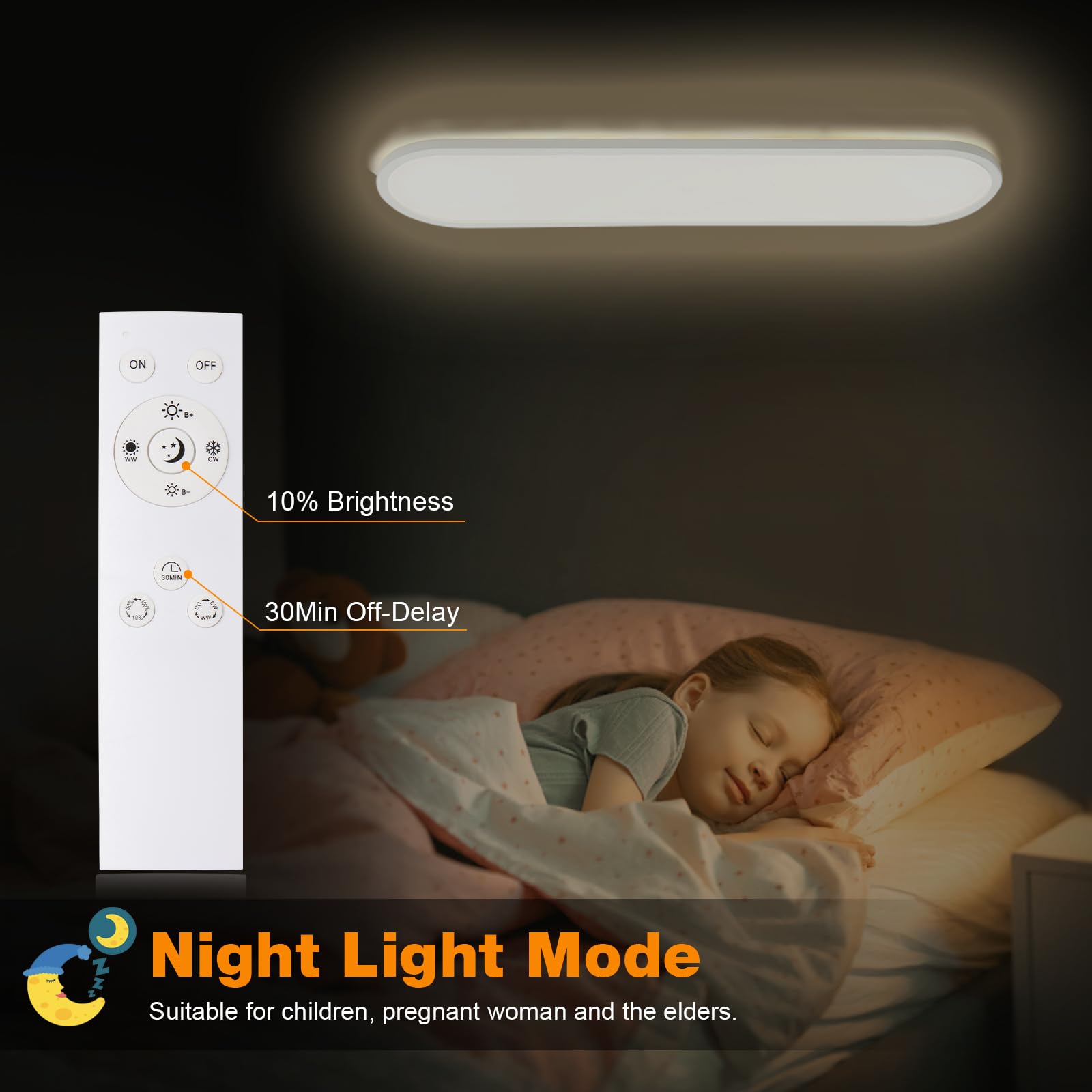 LEZOE Lámpara de techo LED, regulable con mando a distancia, 60x20x2,9cm, 24W 3000 lm 2700K-6500K con función de memoria, ideal para oficina, salón, dormitorio, baño, cocina y despacho ovalada