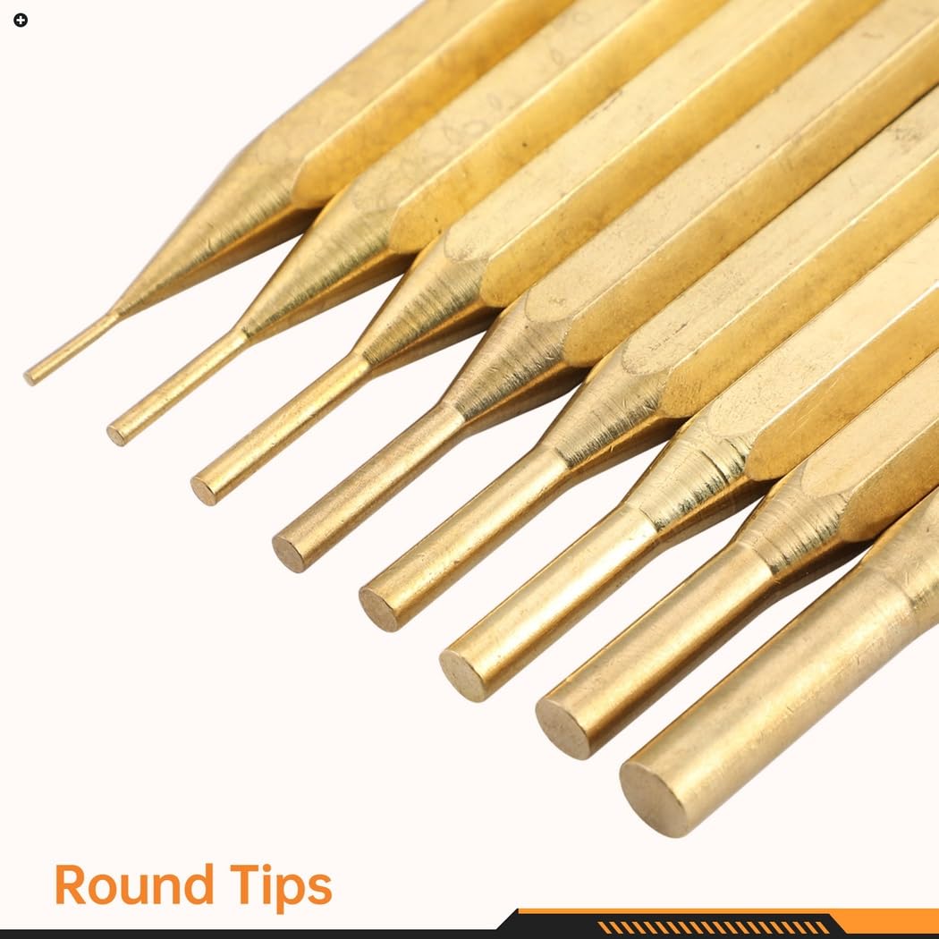 Lot de 8 chasse-goupilles en laiton non marquantes, tailles assorties pour armurerie, comprend 1/16" à 5/16"