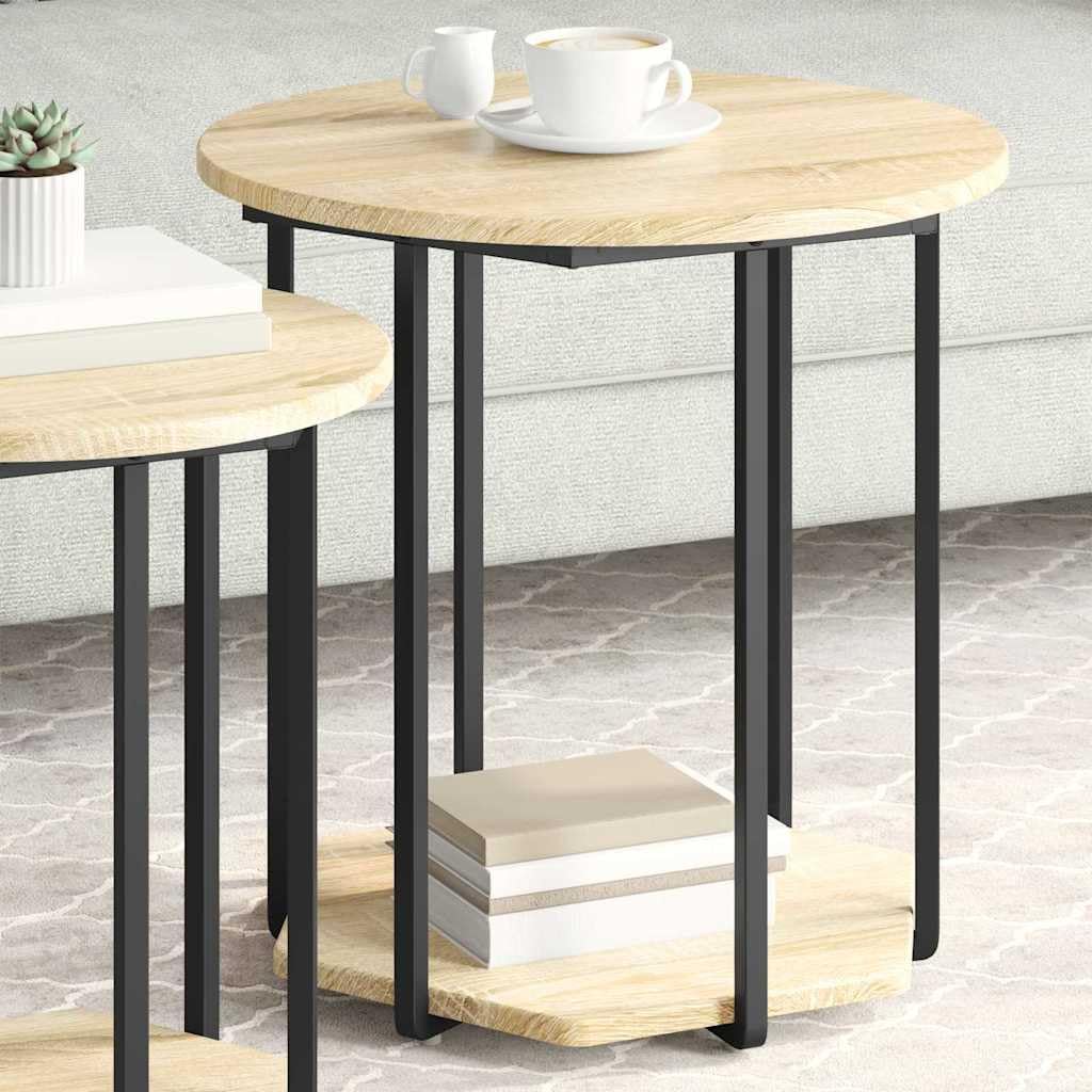 Juego de 2 mesas auxiliares de diseño industrial, juego de mesa de centro de madera y metal, mesa de salón con estante, mesa de café marrón, mesa auxiliar para sofá y sillón