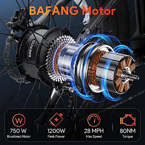 Osoeri 26" x 4" Fat Tire Electric Bike for Adults, 750W BAFANG Motor 48V 16Ah Battery Ebikes, Hydraulic Disc Brakes Dual Shock Absorber 28Mph Shimano 7-Speed Mountain Electric Bicycle, UL Certified - Thumbnail 2