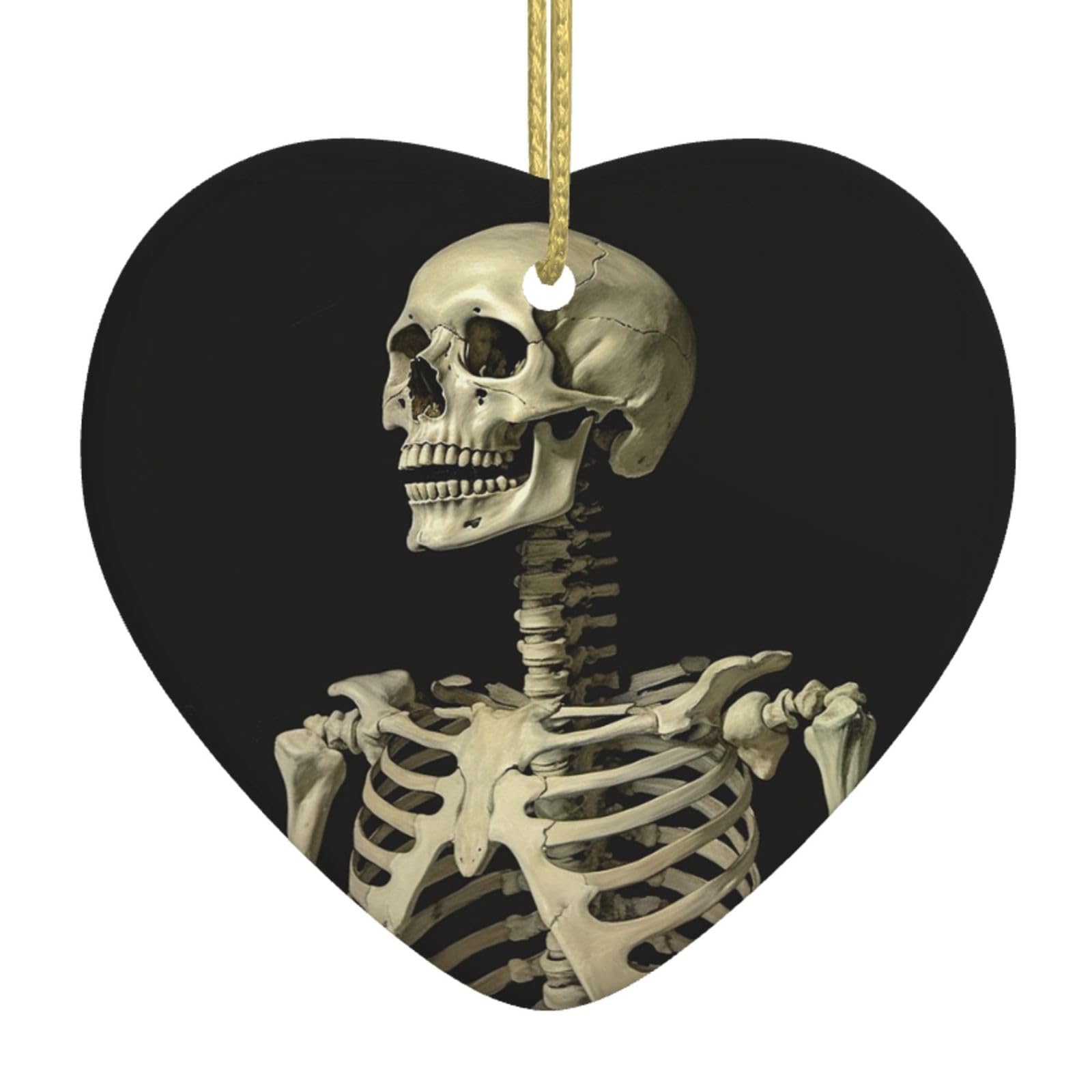 Ceramic Christmas Tree Hanging Ornaments with Gold Ropes Christmas Tree Decorations Heart Ceramic A Skeleton Pendant Keepsake Decorations for Holiday Xmas Gift Ideas