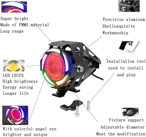 Miniatura 3 de GOODKSSOP Luz antiniebla LED súper brillante de 125 W, faro auxiliar de motocicleta con ángel demoníaco ojos coloridos lámpara de punto de trabajo