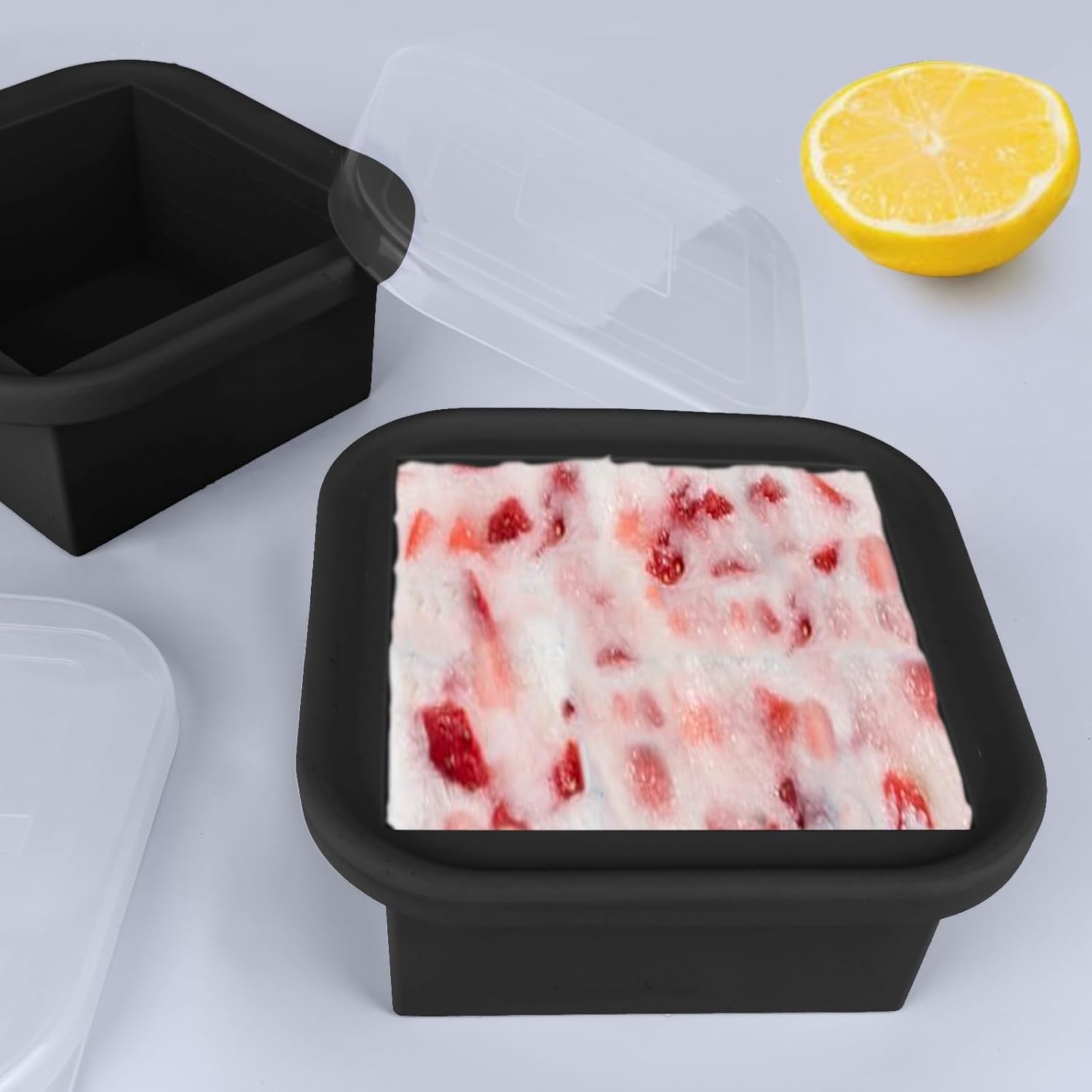 2 Cup Silicone Freezer Trays with Lid 4 Pack Silicone Freezer Molds Soup Containers Make 4 Perfect Soups, Broths, Stews, Sauces, Curries (Black)