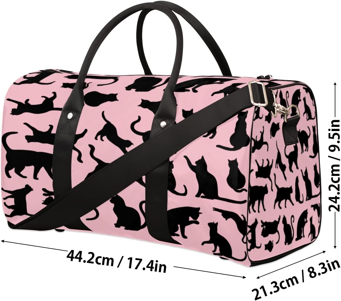 Silhouetted Cat Travel Duffel Bag for Women Men Large Capacity Overnight Weekender Bags for Lightweight Waterproof Sport Gym Bag for Workout Yoga Swim