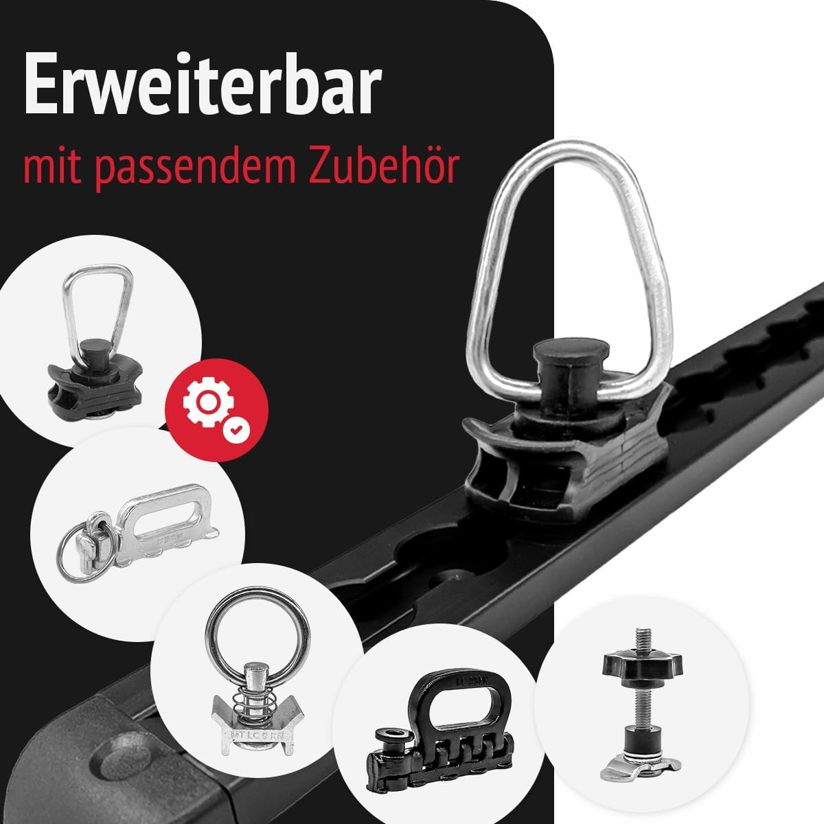 Airlineschienen mit Endkappen und Fittingen, 1.0 m, schwarz KTL-beschichteten, gebohrt, eckig, 34 x 9,6 mm | Zurrschiene | für Transporter, Wohnwagen, Sprinter (Starterset 2.3)