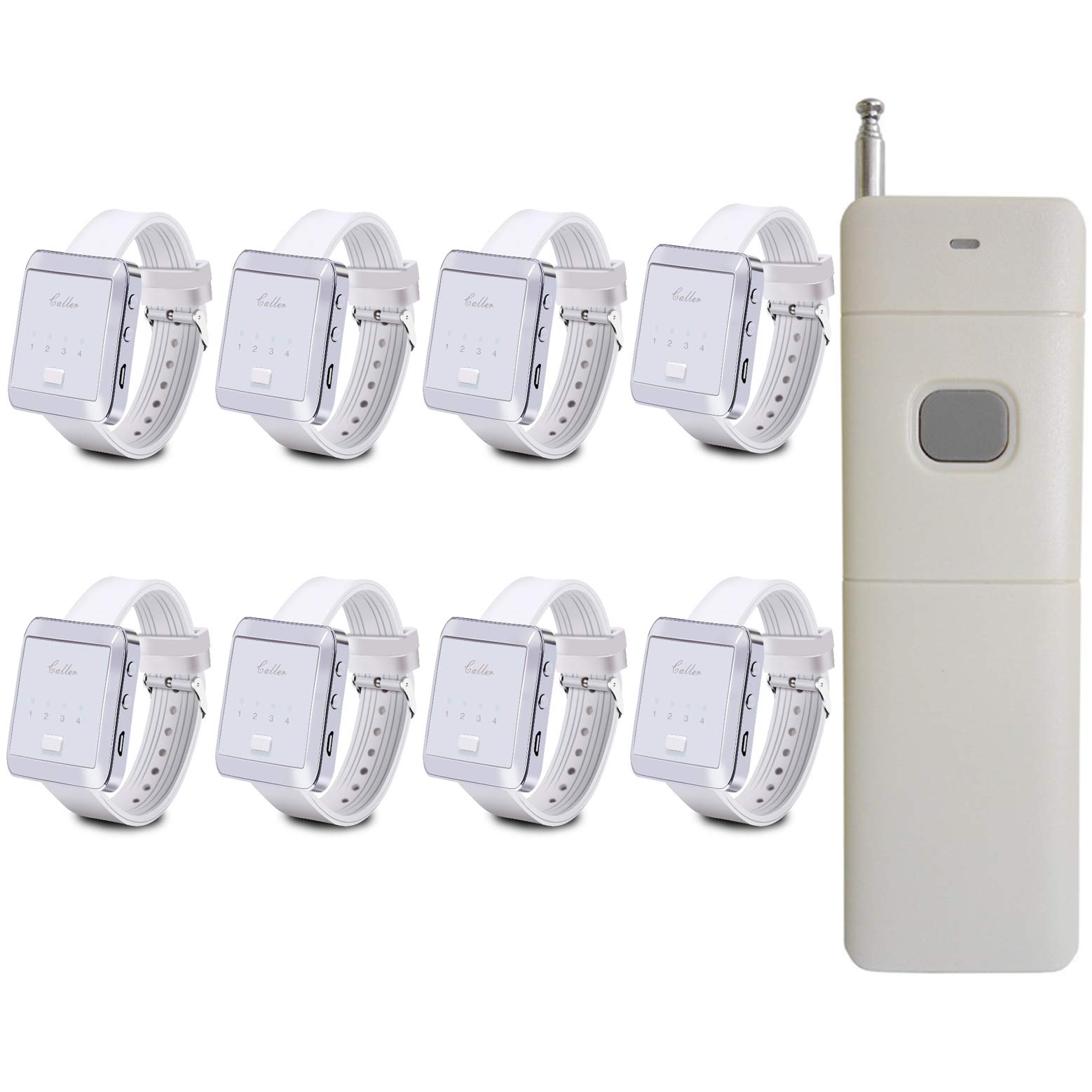 Taidacent Wireless Remote Control Emergency Pager Wireless Calling System Wrist Pager + Remote Control Restaurant / Club / Bath Emergency Alarm Old People Patients (1 Remote Control + 8 Wrist Pagers)
