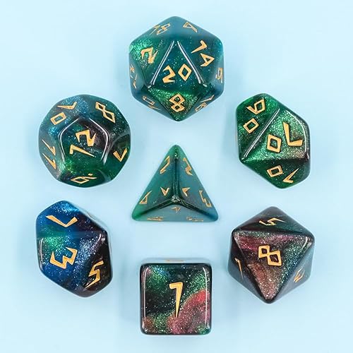 Miniatura 5 de DND Juego de dados de oro amarillo dados ajuste mazmorras y dragones D & D RPG juego de rol MTG Pathfinder Polyhedral 7 dados Set