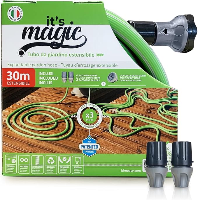 Idroeasy, manguera de jardín extensible de 30 metros, 5/8"" de diámetro…