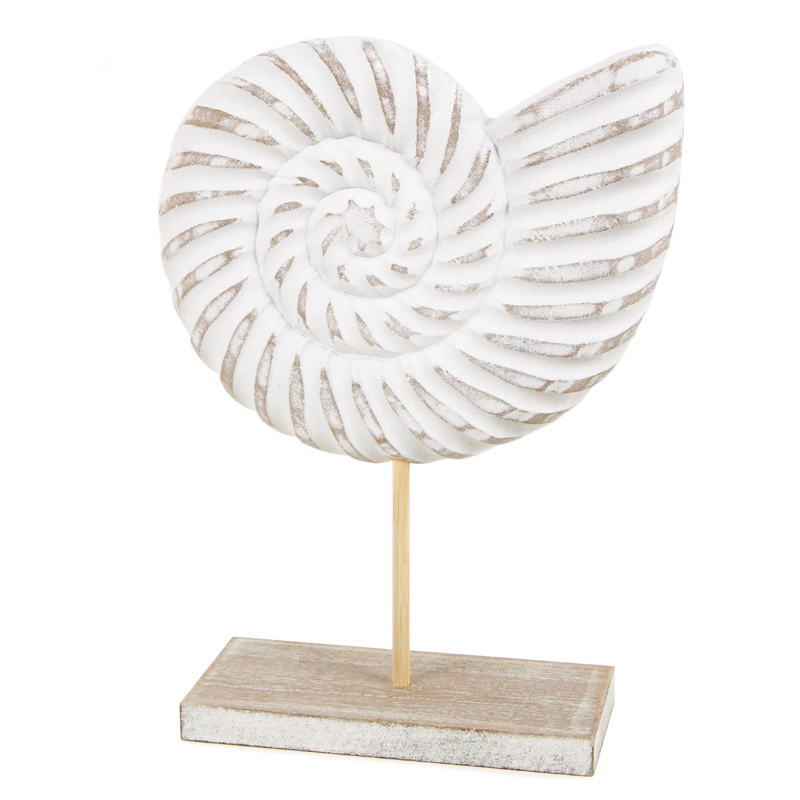 Logbuch-Verlag Figura de concha blanca grande de madera para colocar de pie, 27 cm, encalada, decoración marítima