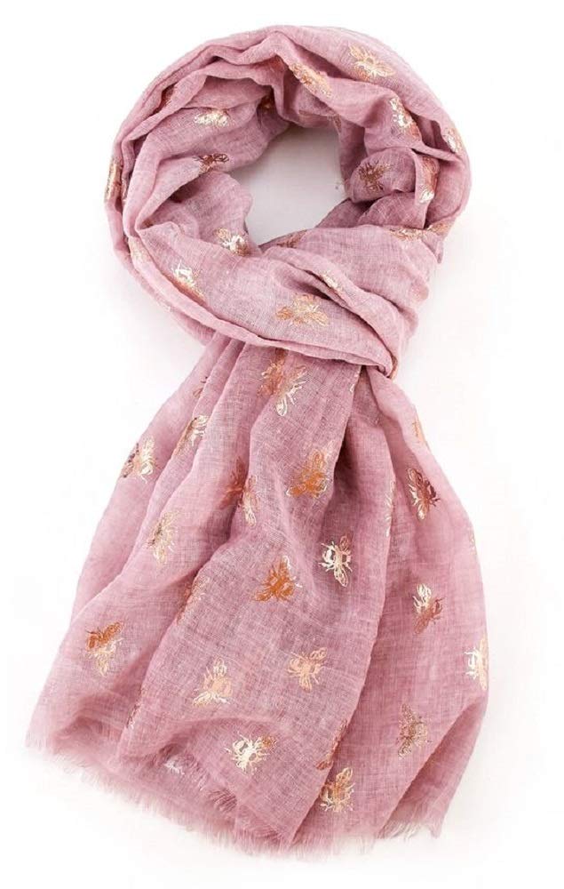 Lilyrosa Women's Pink Lilyrosa® Bee Scarf Bumble Bees Grey Blue Silver Rose Gold Bees Shawl Wrap