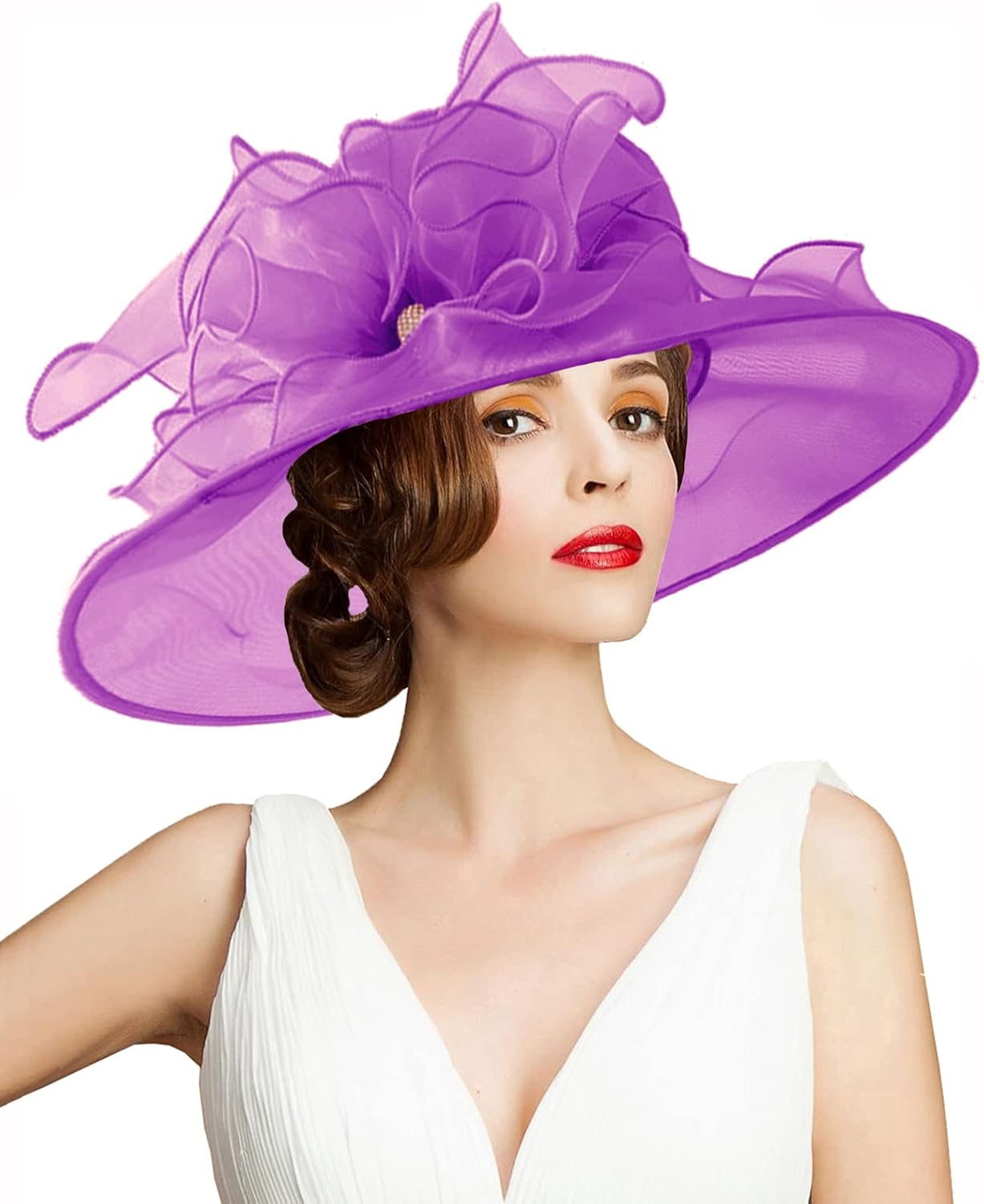Organza Fascinator Hat - Women¡¯s Wide Brim Church Bridal Tea Party Wedding Hat - Image 2