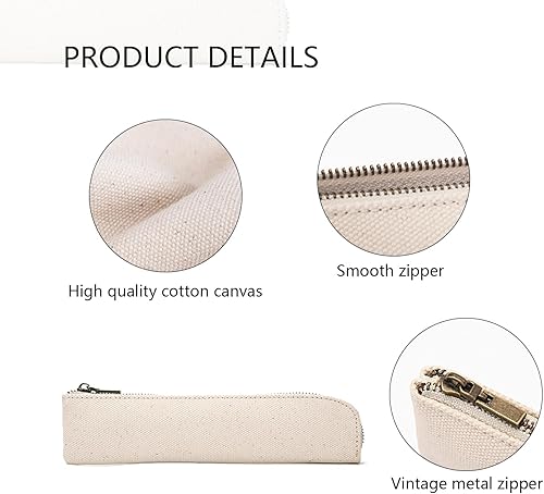 Miniatura 3 de Estuche para lápices, bonito estuche delgado y delgado, estuche pequeño para bolígrafos, simple y elegante, lona de algodón ligero
