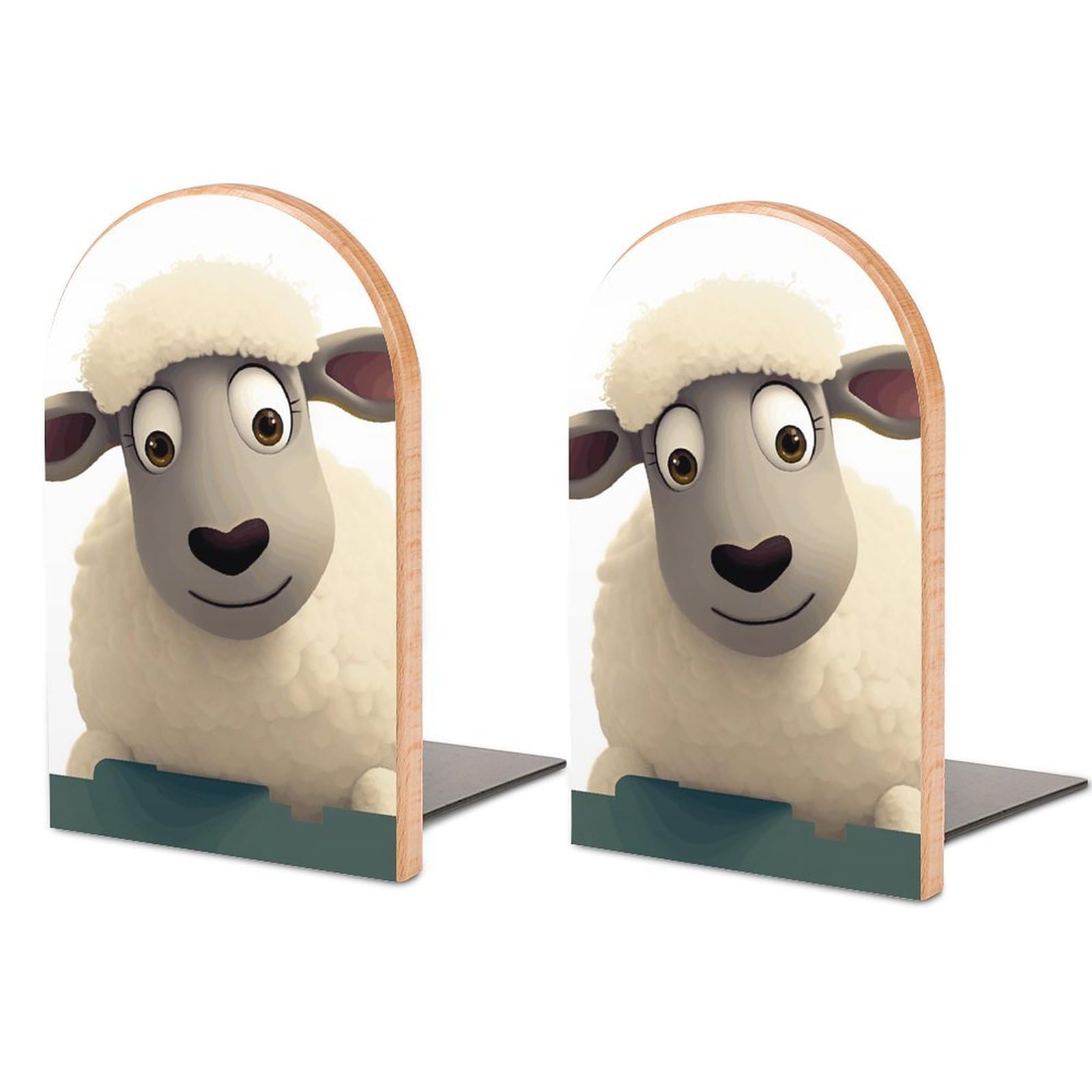 Rtfghjs Sheep Book Ends, Wood Bookends With Metal Base, Bookend For Shelves Space-Saving Shelf Decor