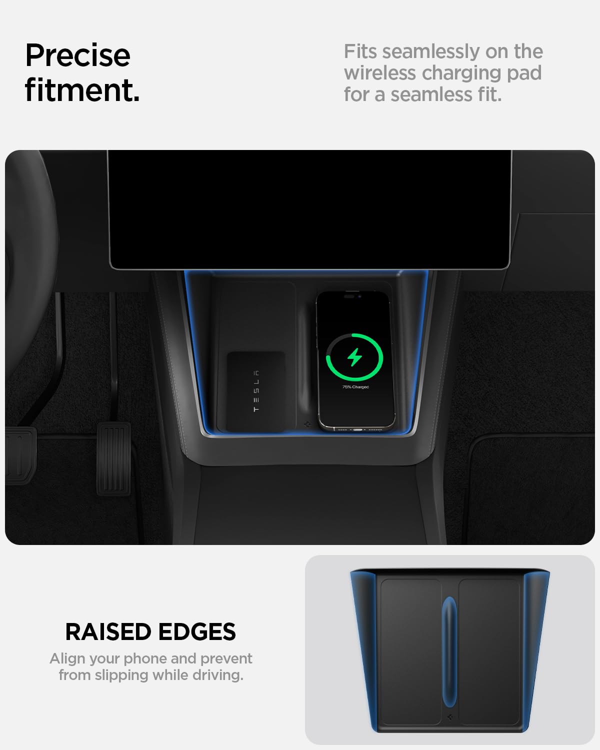 Spigen Tesla Model Y Juniper (Solo Premium & Performance 2025/2026) Pad di Ricarica Wireless per Accessori Tesla, Compatibile con iPhone, Galaxy, ecc - Nero