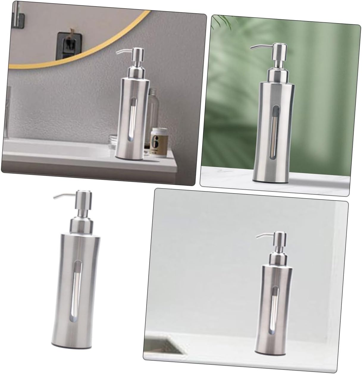Stainless Steel Soap Dispenser with Spring Press Head Refillable Hand Bottle for Bathroom Kitchen and Wash Room Visible Capacity Design Silver