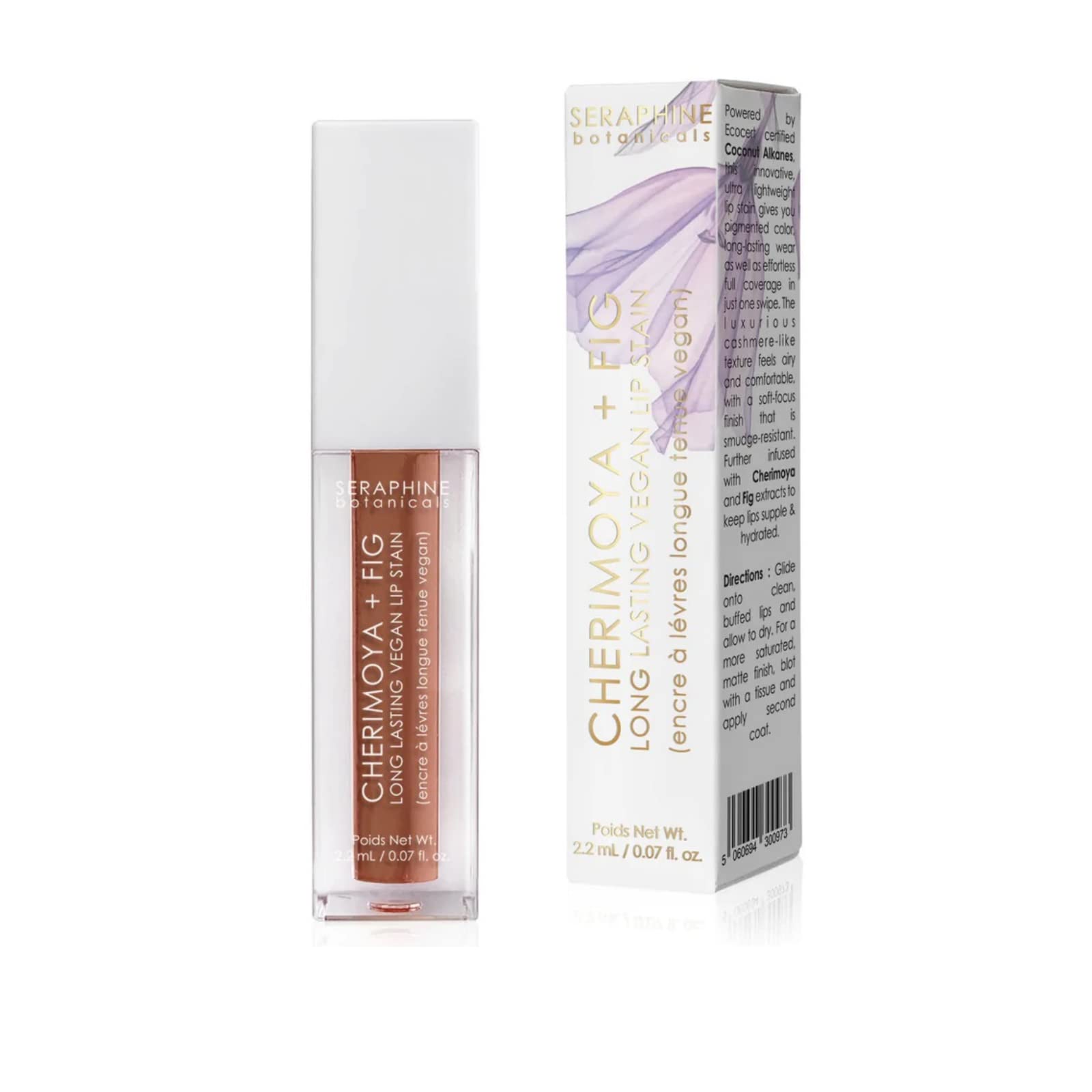 Seraphine Botanicals Long Lasting Vegan Lip Stain with Cherimoya & Fig Extracts - Lustrous Liquid Lipstick Intense Color Pigment High Impact Makeup Lip Cream Color Stick Balm for Women (Chantilly)