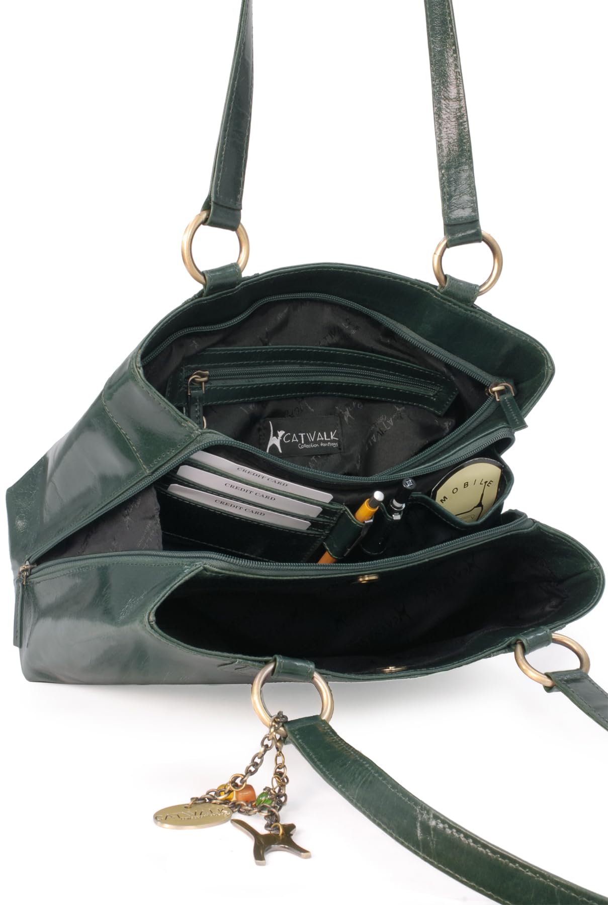 Catwalk Collection Handbags - Damska Torebka na Ramię z Patentowej Skóry - Średnia Torba Typu Tote z Wieloma Kieszeniami - Bellstone