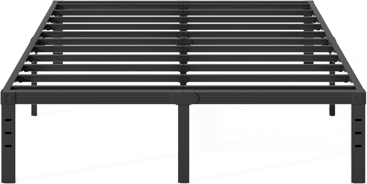 18 Inch High Queen Bed Frame No Box Spring Needed, Heavy Duty Metal Platform Bed Frame Queen Size for Heavy People, Easy Assembly, Noise Free, Black Queen 18 inch