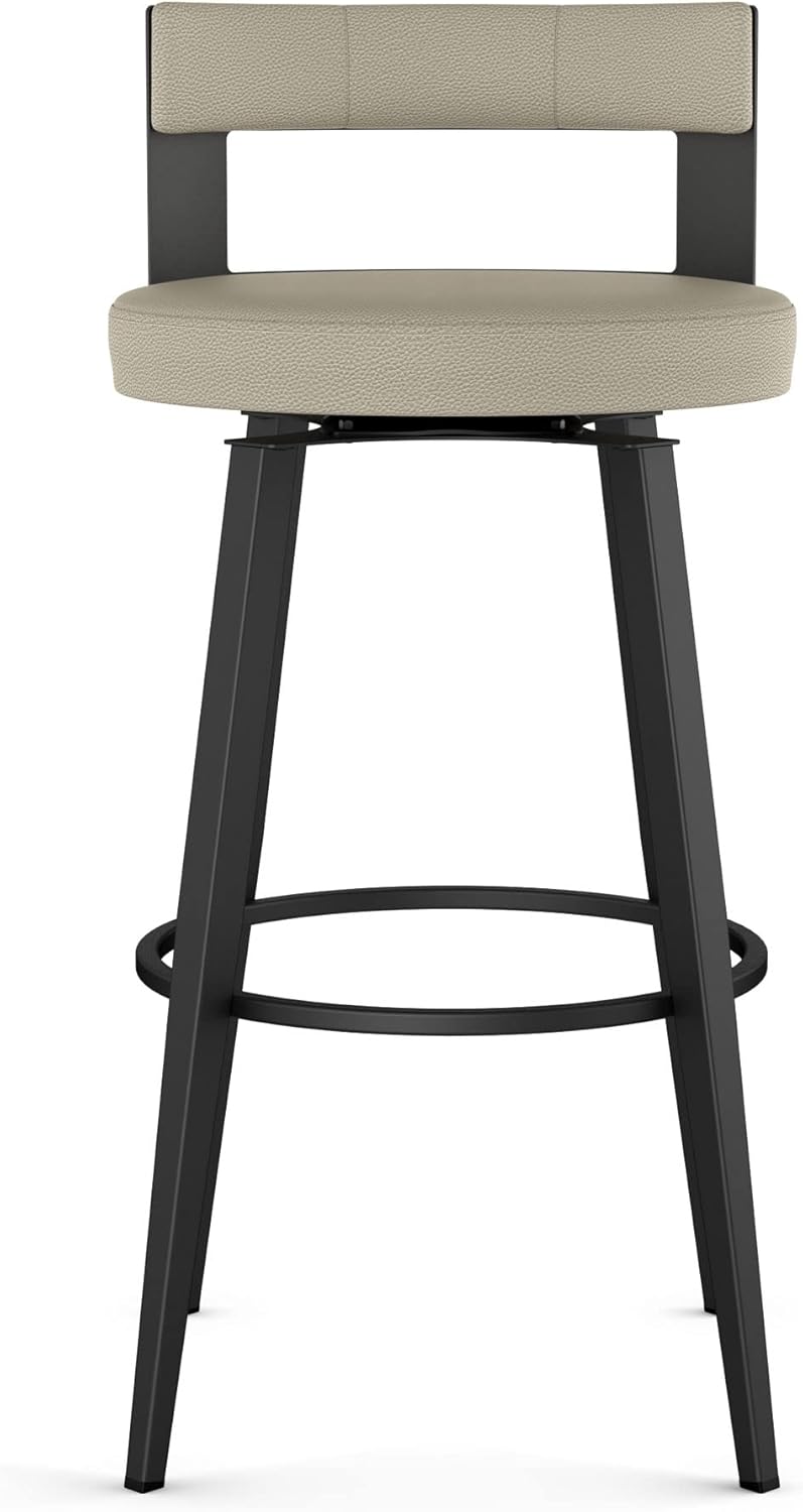 Amisco Paramont 26 in. Swivel Counter Stool - Greige Faux Leather/Black Metal