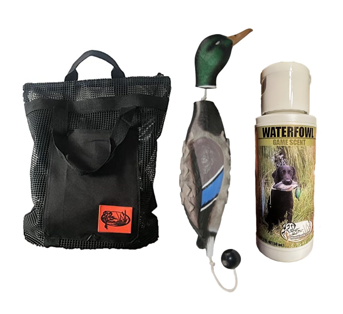 HuntEmUp Ultimate Waterfowl Dog Training Scent with Dead Fowl Mallard Dummy - Scent Training Bundle - and Mesh Bag