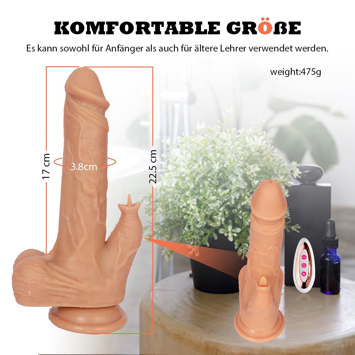 Didlo Vibrazione per donne 22 cm Vibratore Manner Didlo con tettarella realistica per il corpo con giocattolo sessuale, telecomando senza fili e funzione stof, realistica Didlo