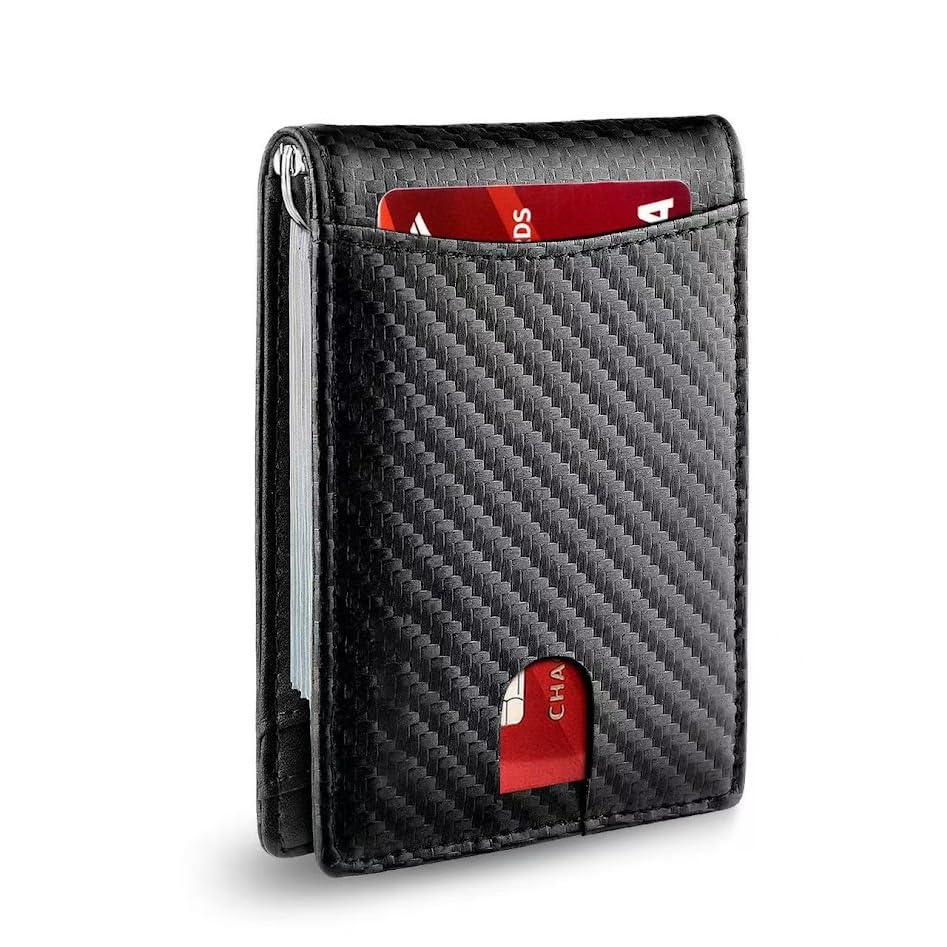 Portefeuille minimaliste homme pour costume et voyage en fibre de carbone bifold