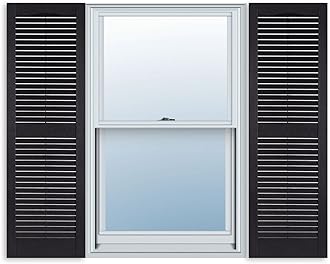 Exterior Solutions Standard Louver Exterior Vinyl Shutter, Black (Pair), 15 Inch x 71 Inch