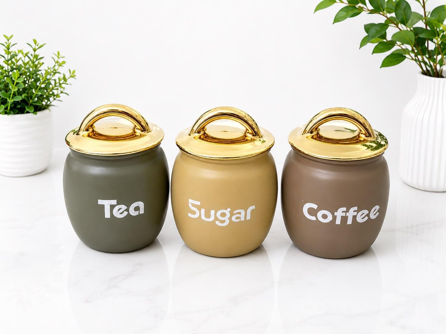 Tea Sugar Coffee Canister Set of 3, Matte Finish Storage Jars with Airtight Lids, 13 x 9.5 cm, Kitchen Storage Containers-image-41