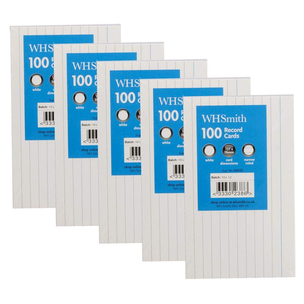 WHSmith100 White Record Cards with Narrow Rules Size 127 x 76mm Pack of