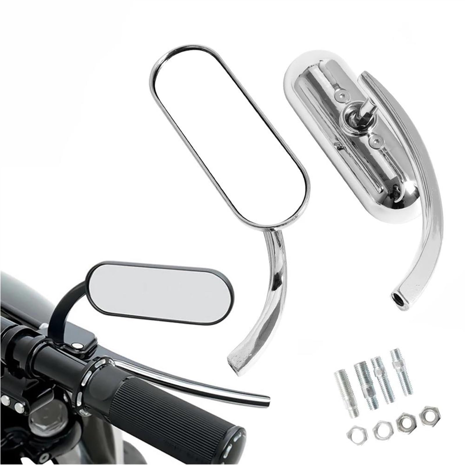 1 paire Rétroviseur Ovale De Moto, Rétroviseurs Latéraux De 8mm Et 10mm Pour Harley Sportster Chopper Breakout Electra Glide Dyna Softail Rétroviseur latéral(Argent)