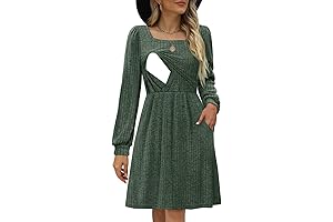 Womens Christmas Nursing Dress Fall Dresses Square Neck Long Sleeve Winter Knit...