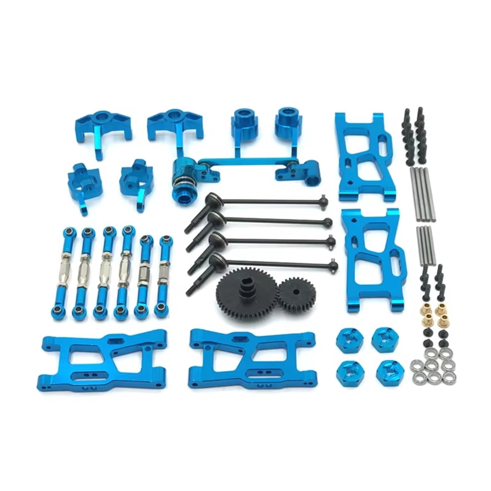 Piezas para Coches RC para WLtoys 124016 124017 144001 144010 RC Coche Partes Kit De Accionamiento Eje Tirar Caña para Columpio Dirección del Brazo Taza Engranaje(Blue)
