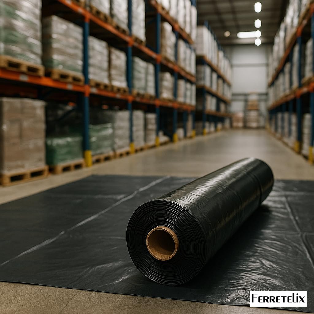 FERRETELIX® Rollo de Plástico Negro Solera para Construcción Agricultura Galga 800-4 mts x 70 mts (280 m²) Plegado a 1,1 mts