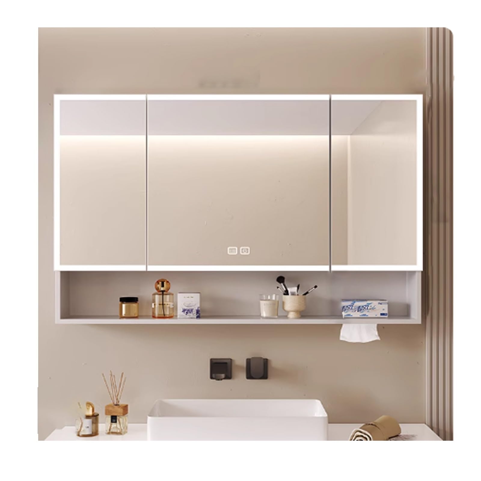 BKSXSOP Modern Bathroom Mirror Cabinet, Anti-Fog Medicine Cabinet with Mirror, Stylish Vanity Storage, 90cm White Unit for Hallways and Small Spaces