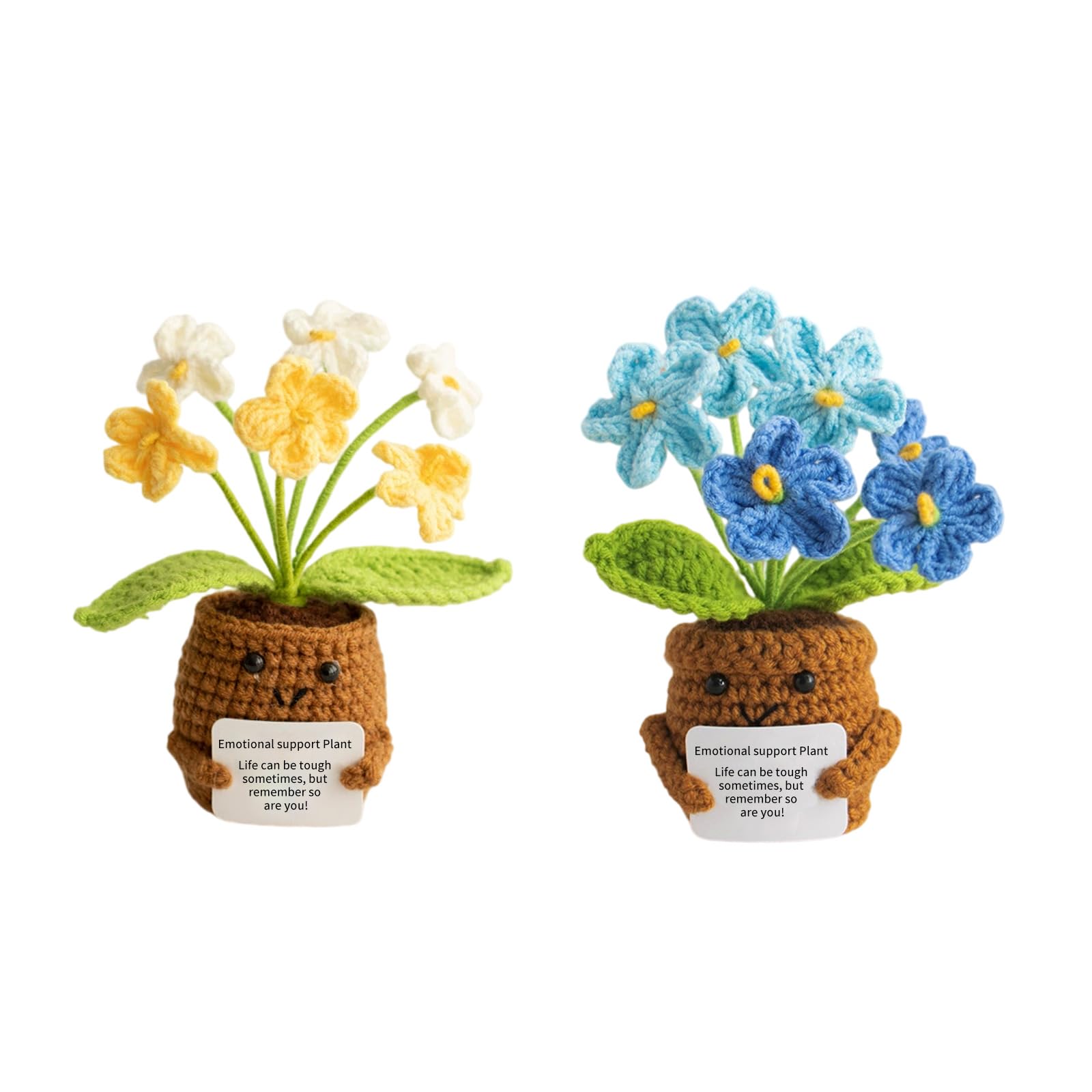 Ensemble de fleurs en crochet pour anniversaire, lot de 2 bouquets en crochet - Minis poupées de plantes en crochet faites main comme cadeau de remerciement pour enseignants, collègues, élèves, départ