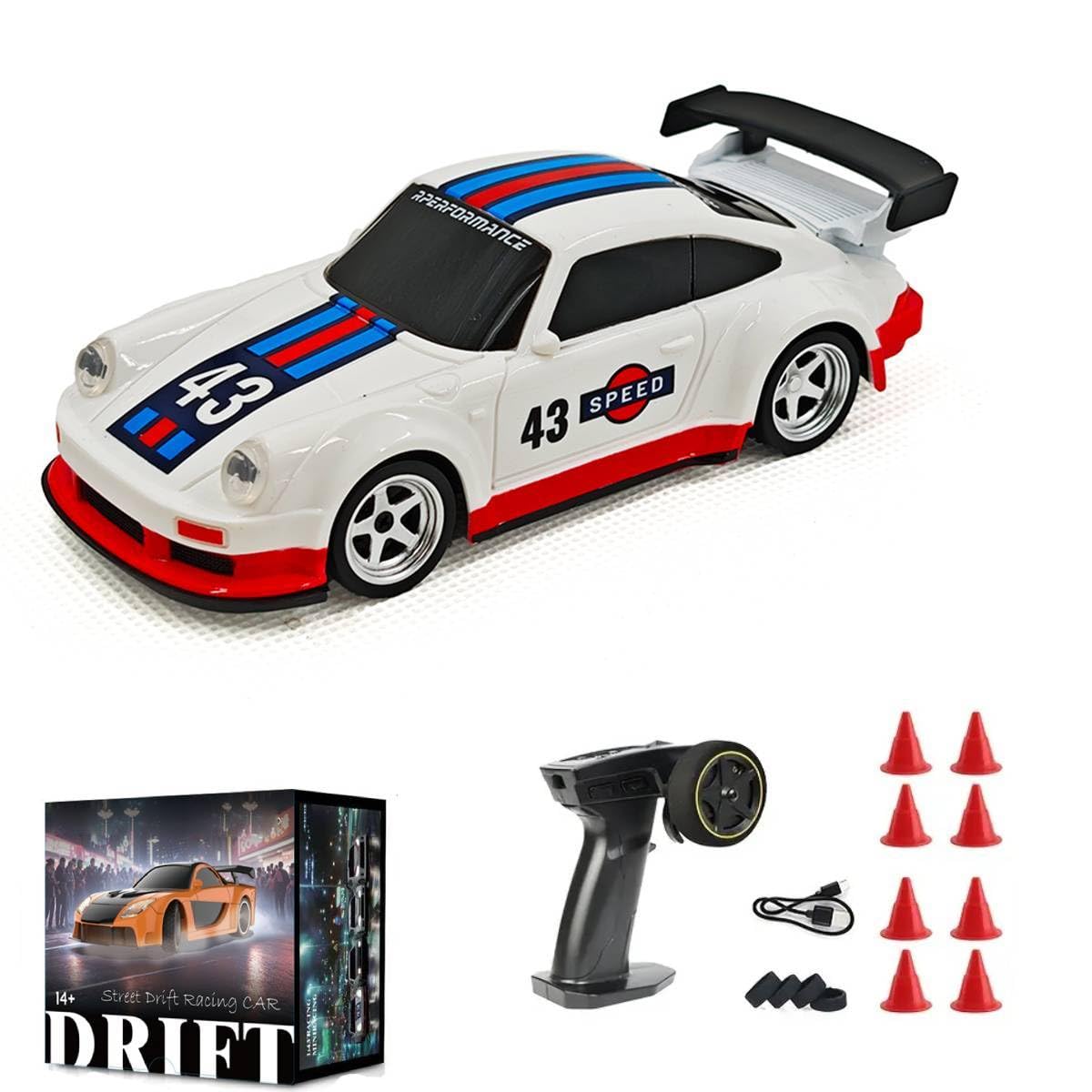 Aetheria 1/43 RC Drift Racing Car with Gyro, 4WD Fully Proportional Mini Electric Race Vehicle with LED Lights Remote Control High Speed Car for Adult Outdoor - Ready to Run (Gyro Red White)