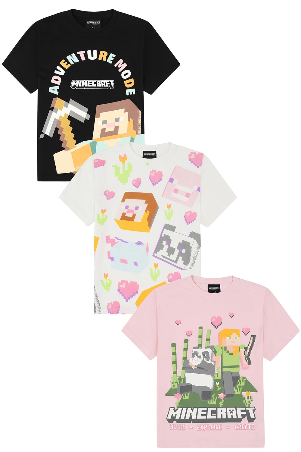 Girls 3 Pack Kids T-Shirts Childrens Multipack Tshirt