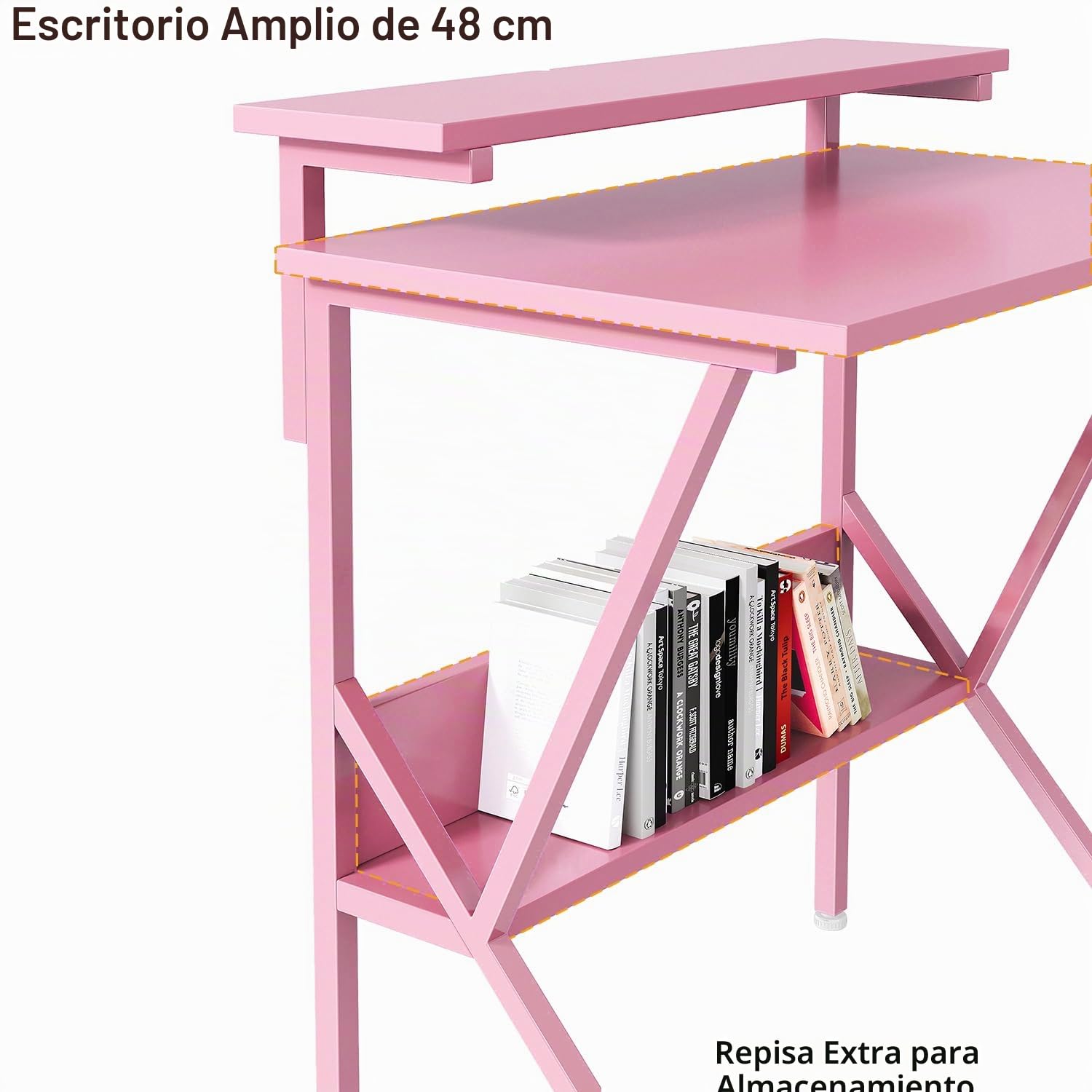 CAIYUN Escritorio Pequeña, 70x48cm Mesa de Estudio de Ordenador con Pies Ajustables Mesa de Escritura de Ordenador para Oficina, Dormitorio, Rosa
