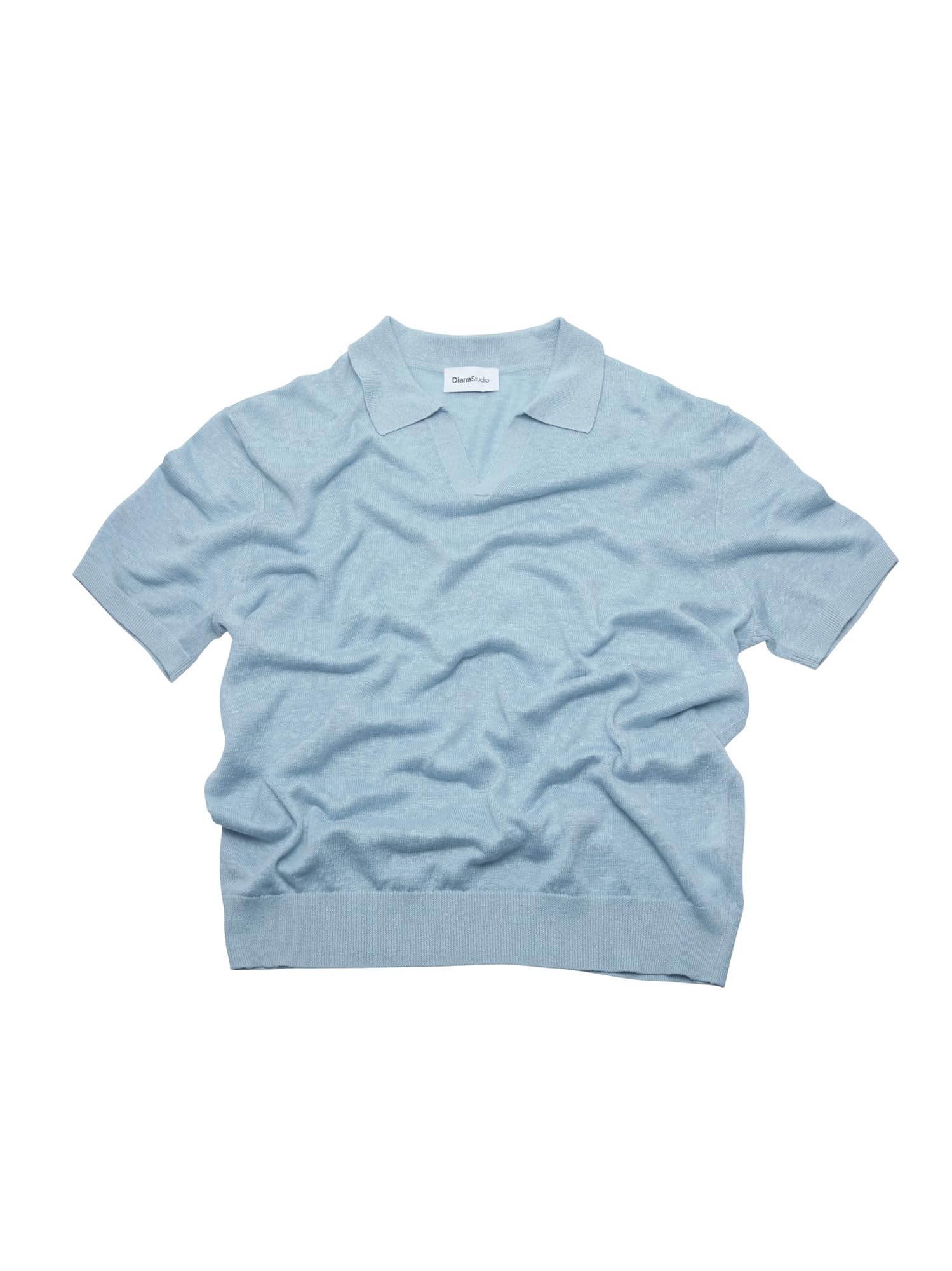 Diana Studio 100% lniana koszulka polo bez guzików, męska, z krótkim rękawem, casualowy, XL, jasnoniebieski